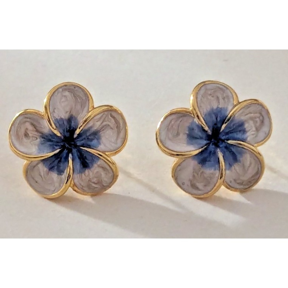 RDH Enamel Plumeria Flower Stud Earrings Gold Tone Hawaiian Tropical EUC Floral - Picture 2 of 8
